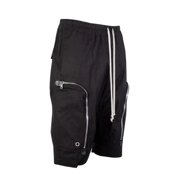 RICK OWENS CARGO PODS SHORTS BLACK Zipper Drawstring Tecuatl Size IT 48